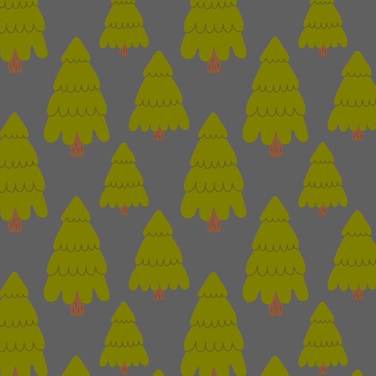 Vector seamless pattern with hand drawn green fir trees on a gray background perfect for christmas new year winterthemed designs gift wrapping textiles and digital projects