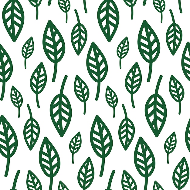 Seamless pattern with hand drawn green leaves on white Abstract floral texture Wrapping paper