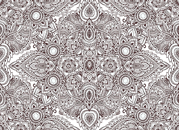 Seamless pattern with hand drawn henna mehndi floral elements. beautiful endless background in oriental indian style