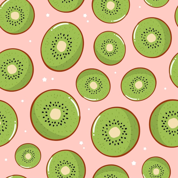 seamless pattern with hand drawn kiwi on pink background