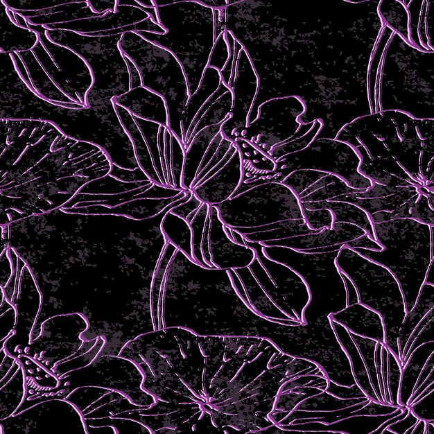 Vector seamless pattern with hand drawn lotus