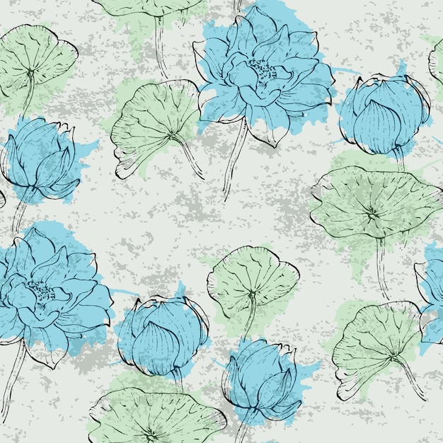 Seamless pattern with hand drawn lotus