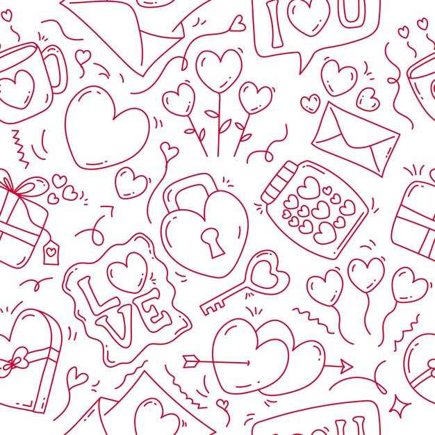 Vector seamless pattern with hand drawn love heart doodles valentine seamless pattern