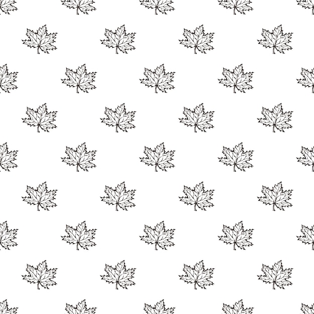 Seamless Pattern with Hand Drawn Maple Leaves