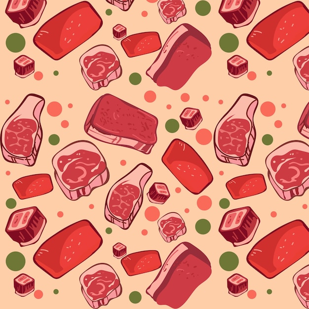 Вектор Бесшовный рисунок с мясными продуктами ручной работы векторная иллюстрация