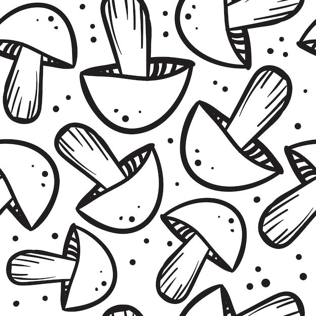 Seamless pattern with hand drawn  mushrooms. Vector illustration