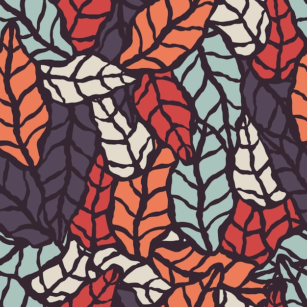 Vector seamless pattern with hand drawn natural leaves