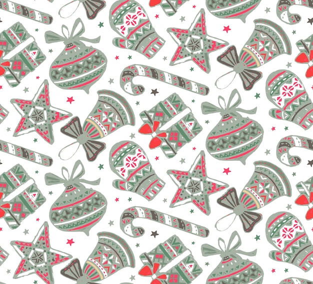 Seamless pattern with hand drawn ornate presents stars