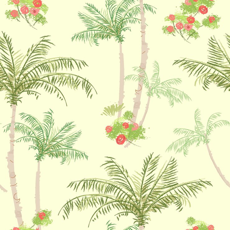 Seamless pattern with hand drawn palm trees
