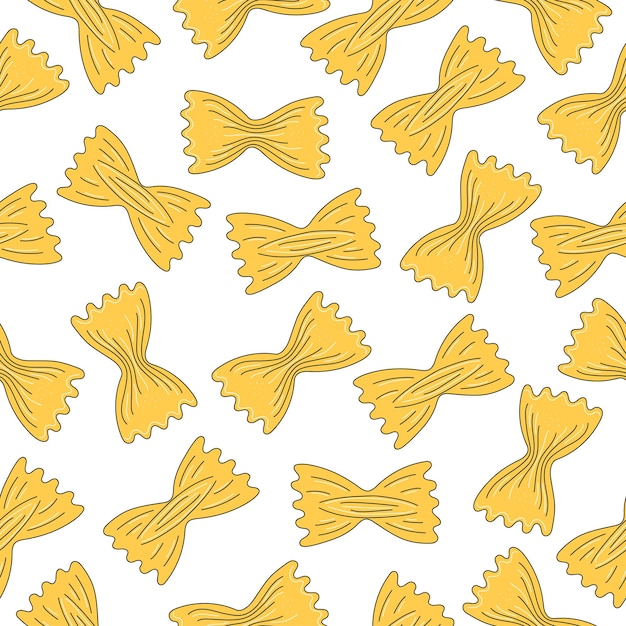 Vector seamless pattern with hand drawn pasta farfalle