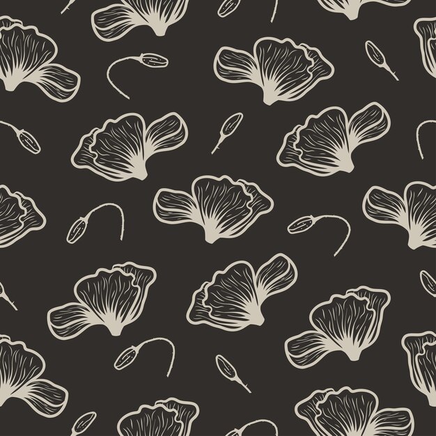 Seamless pattern with hand drawn poppy flowers