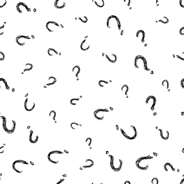 Seamless pattern with hand drawn question mark symbol Black sketch question mark symbol on white background Vector illustration