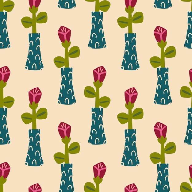 seamless pattern with hand drawn rose flower in a vase Background wrapping paper