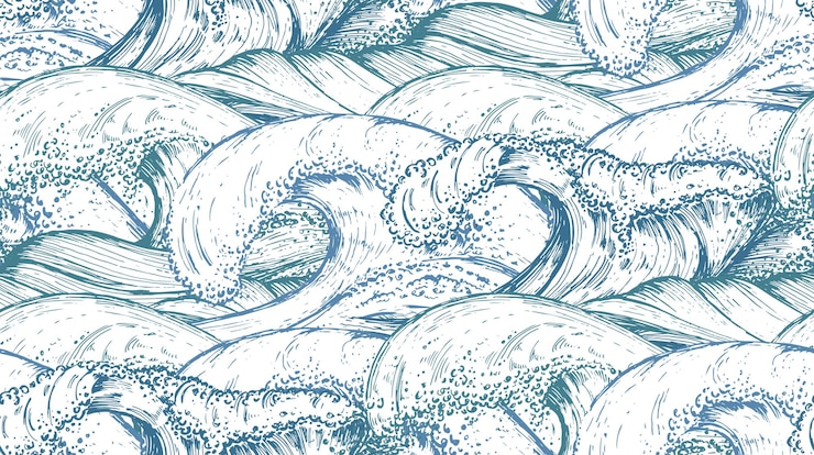 Vector seamless pattern with hand drawn sea waves in sketch style.