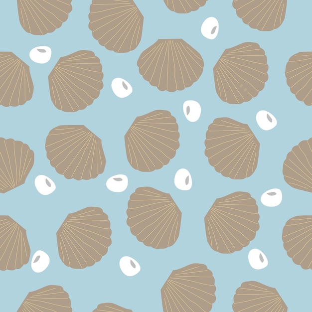 Seamless pattern with hand drawn seashells. Vector illutration.