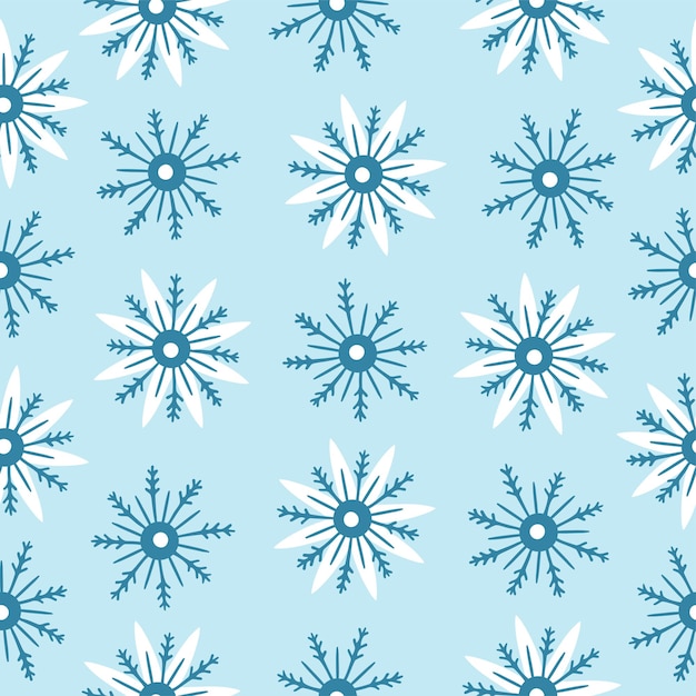 Seamless pattern with hand drawn snowflakes on a blue background