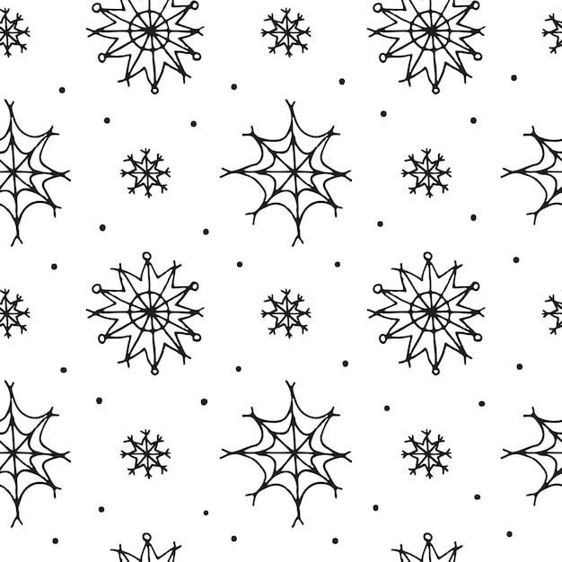 Seamless pattern with hand drawn snowflakes dots