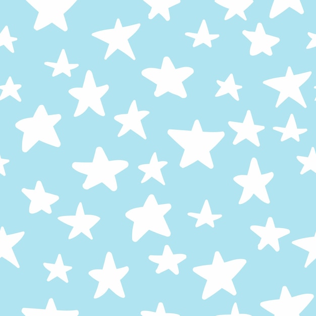 Seamless pattern with hand drawn stars on blue background. Sky background.