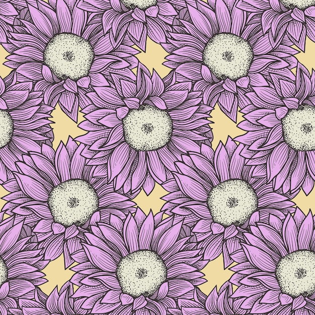 Seamless pattern with hand drawn sunflowers vector illustration