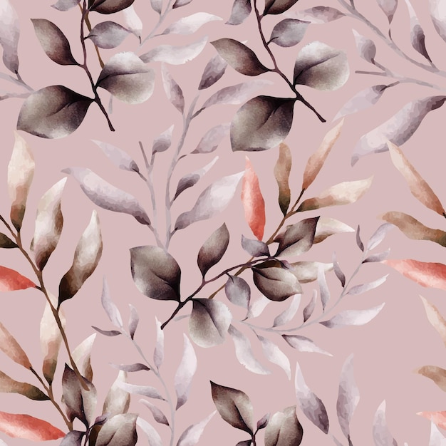 seamless pattern with hand drawn watercolor brown leaves