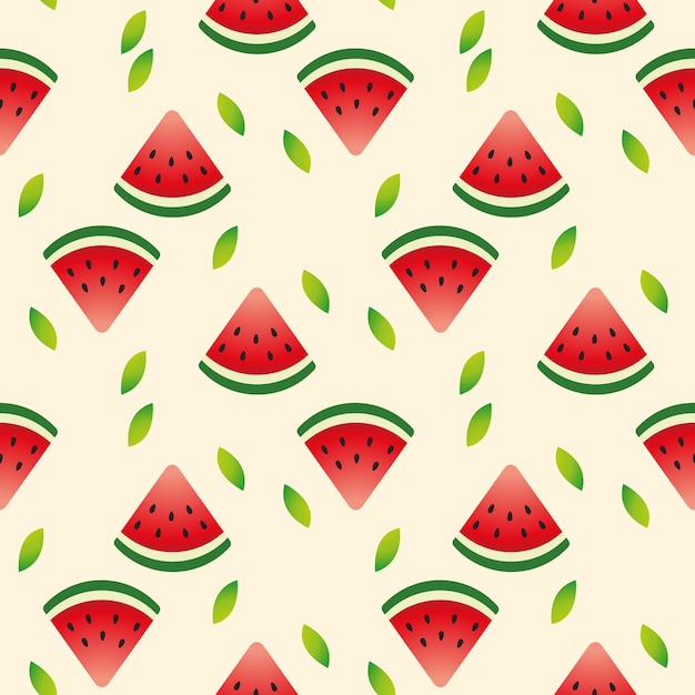 Seamless pattern with hand drwan watermelon and leaves