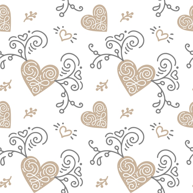 Vector seamless pattern with hand painted leaves in scandinavian style on white