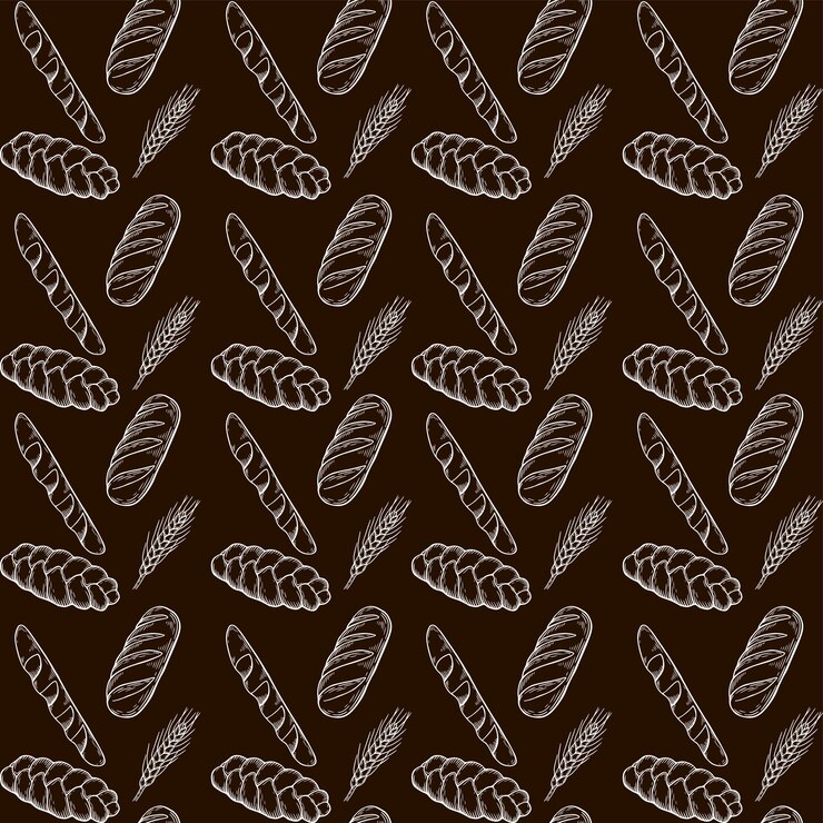 Vector seamless pattern with handdrawn bakery products and wheat ears in vintage engraving style
