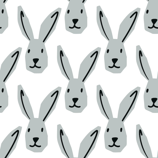 Vector seamless pattern with hare head illustration in minimalist style on white background