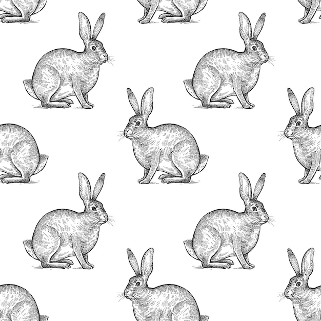 Vector seamless pattern with hare