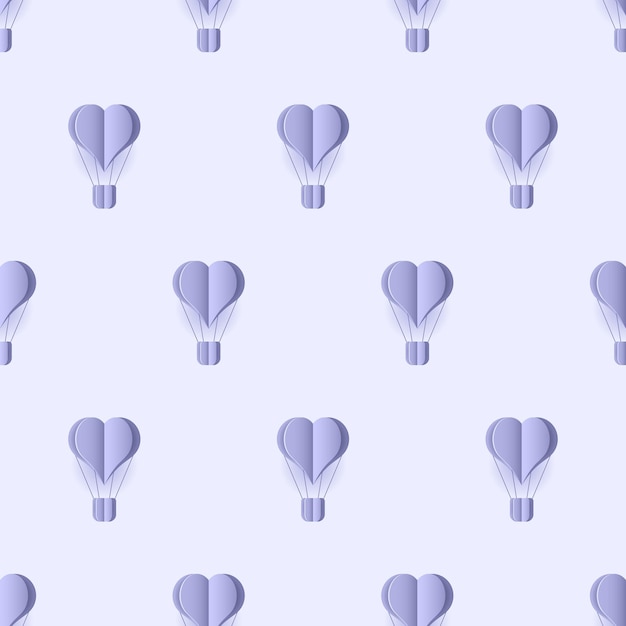 Seamless pattern with heart hot air balloon paper art style Pattern graphic style Cut paper effect Vector illustration