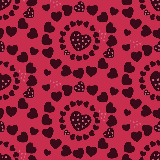 Seamless pattern with hearts arranged in a circle on a pink background in a love theme.