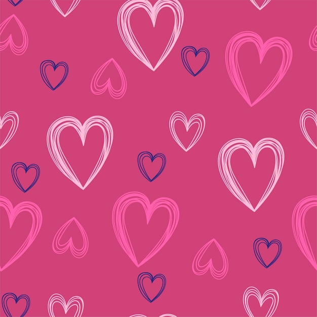 Бесшовный узор с сердечками в сине-розовых тонах Векторная графика
