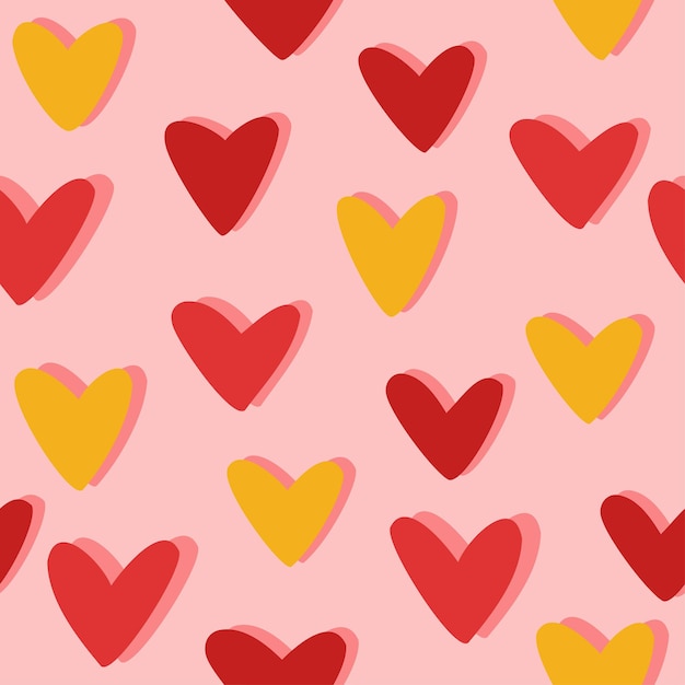 Seamless pattern with hearts flat cute hearts on pink vector illustration