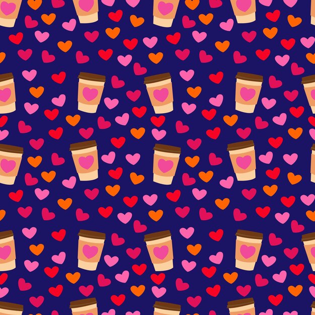 Vector seamless pattern with hearts and paper cup stock vector illustration for printing on packaging