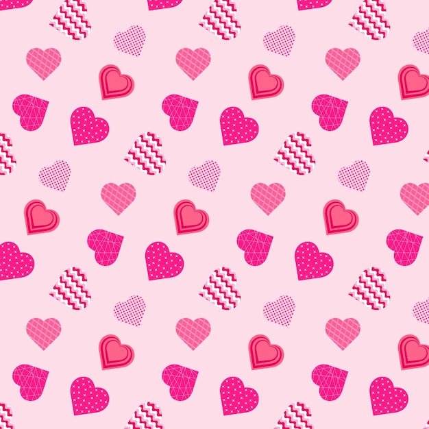 Seamless pattern with hearts in patchwork style