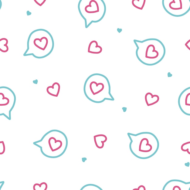 Vector seamless pattern with hearts and speaking bubbles doodle for backgrounds and seamless prints