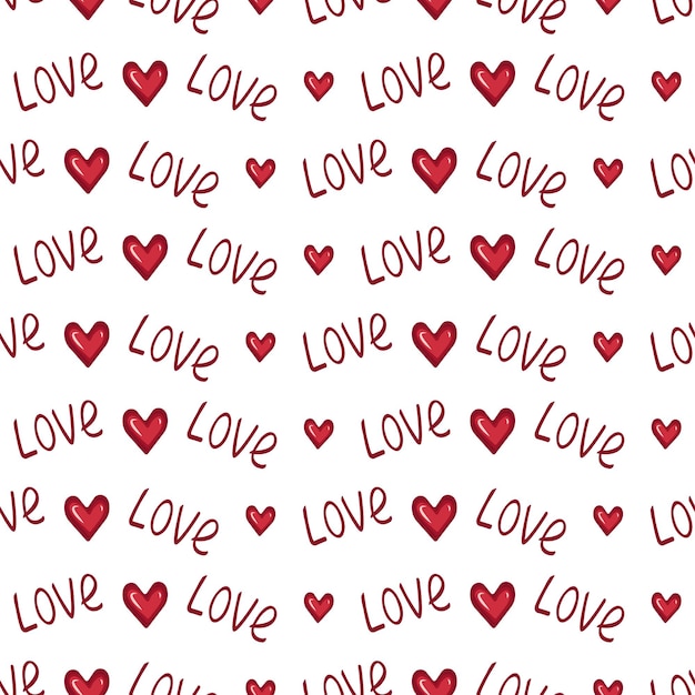 Seamless pattern with hearts and the word love