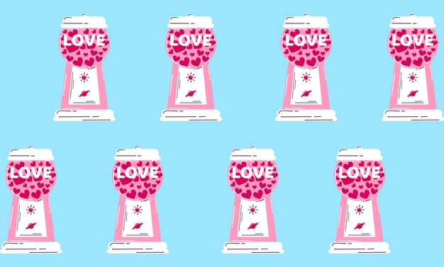 Seamless pattern with heartshaped candies Vector illustration of an 80s style candy machine for Va