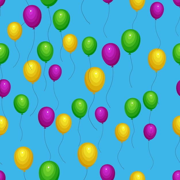 Seamless pattern with helium balloons on blue background. vector illustration.