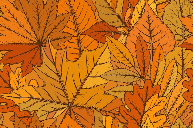 Seamless pattern with highly detailed hand drawn leaves. autumn forest