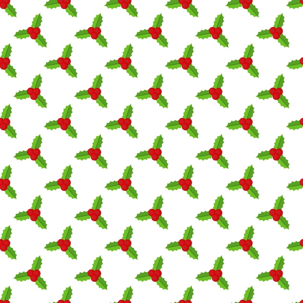 Seamless pattern with holly berry branch. leaves for traditional ornamental wreath from plants for greeting cards for for merry christmas and happy new year. flat vector illustration.