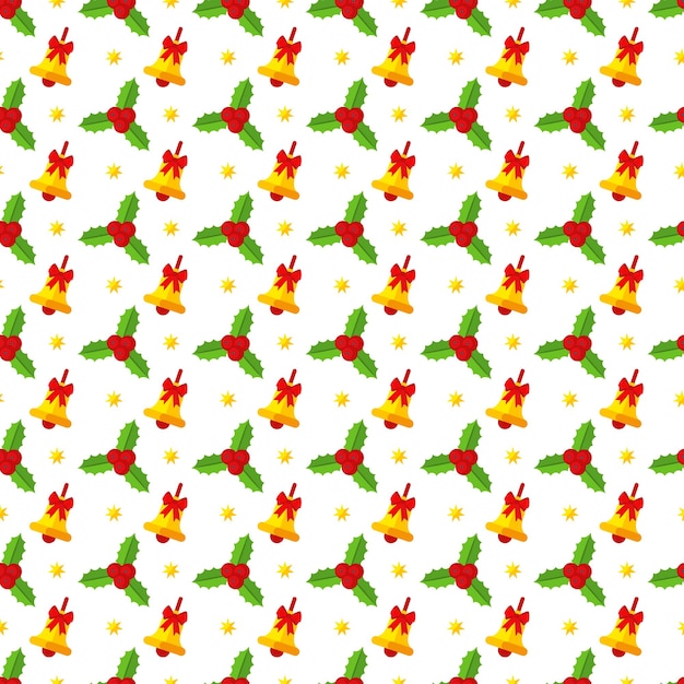 Seamless pattern with Holly berry branch. Leaves for traditional ornamental wreath from plants for greeting cards for for Merry Christmas and Happy New Year. Flat vector illustration.