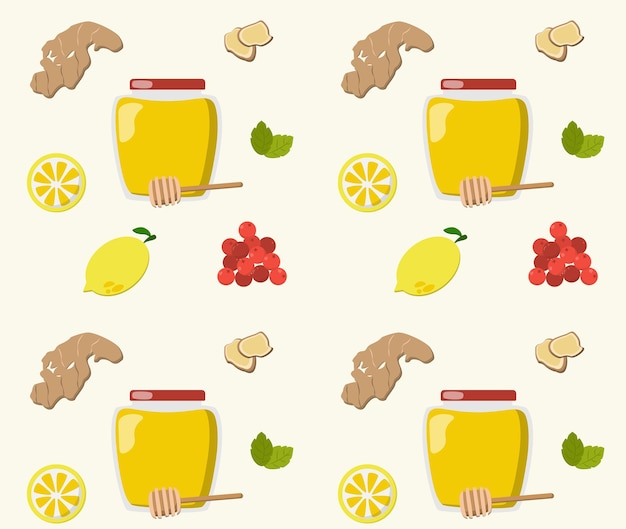 Disegno senza cuciture con zenzero al limone e altri ingredienti