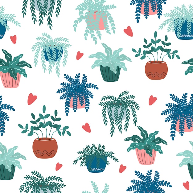 Seamless pattern with houseplant