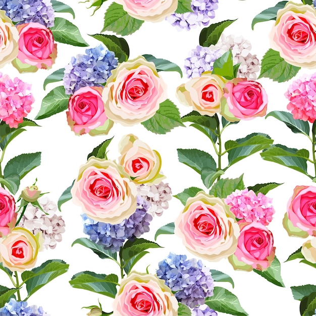 수국 꽃과 잎 꽃 배경으로 완벽 한 패턴