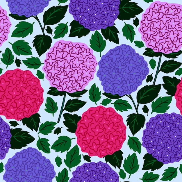 Seamless pattern with hydrangea flowers