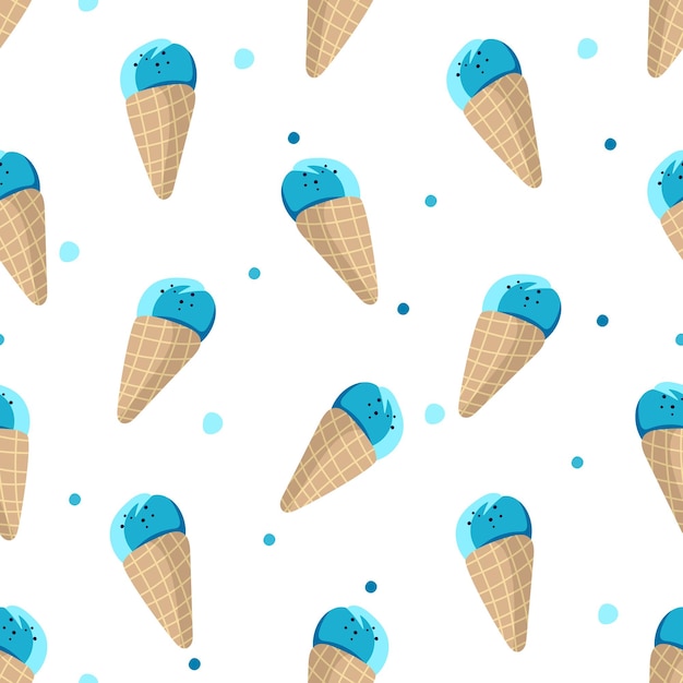 Seamless pattern with ice cream in a cone for printing on fabric paper design of products packages