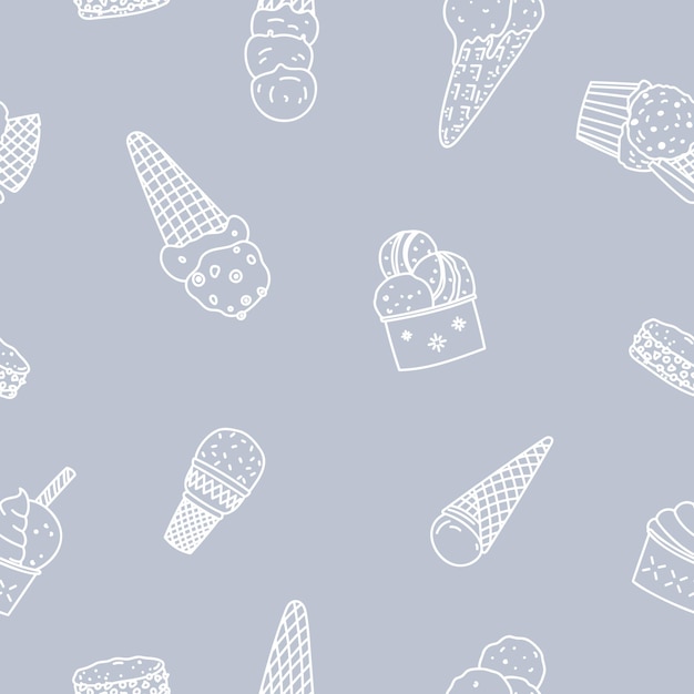 Disegno senza cuciture con gelato in stile doodle su sfondo blu chiaro