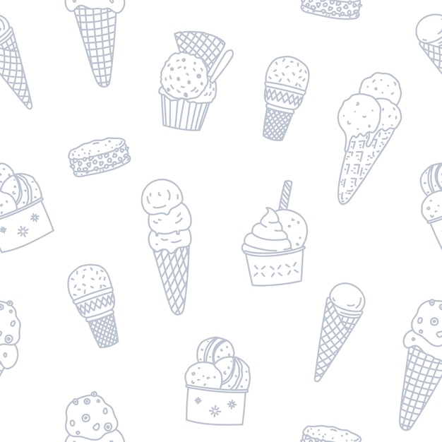 Vettore disegno senza cuciture con gelato in stile doodle