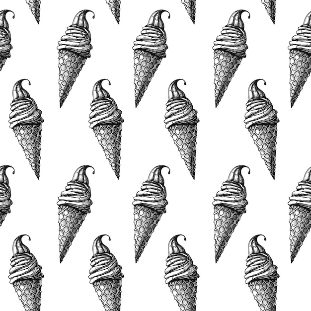 Vector seamless pattern with ice cream. realistic ice cream. vector illustration in sketch style.